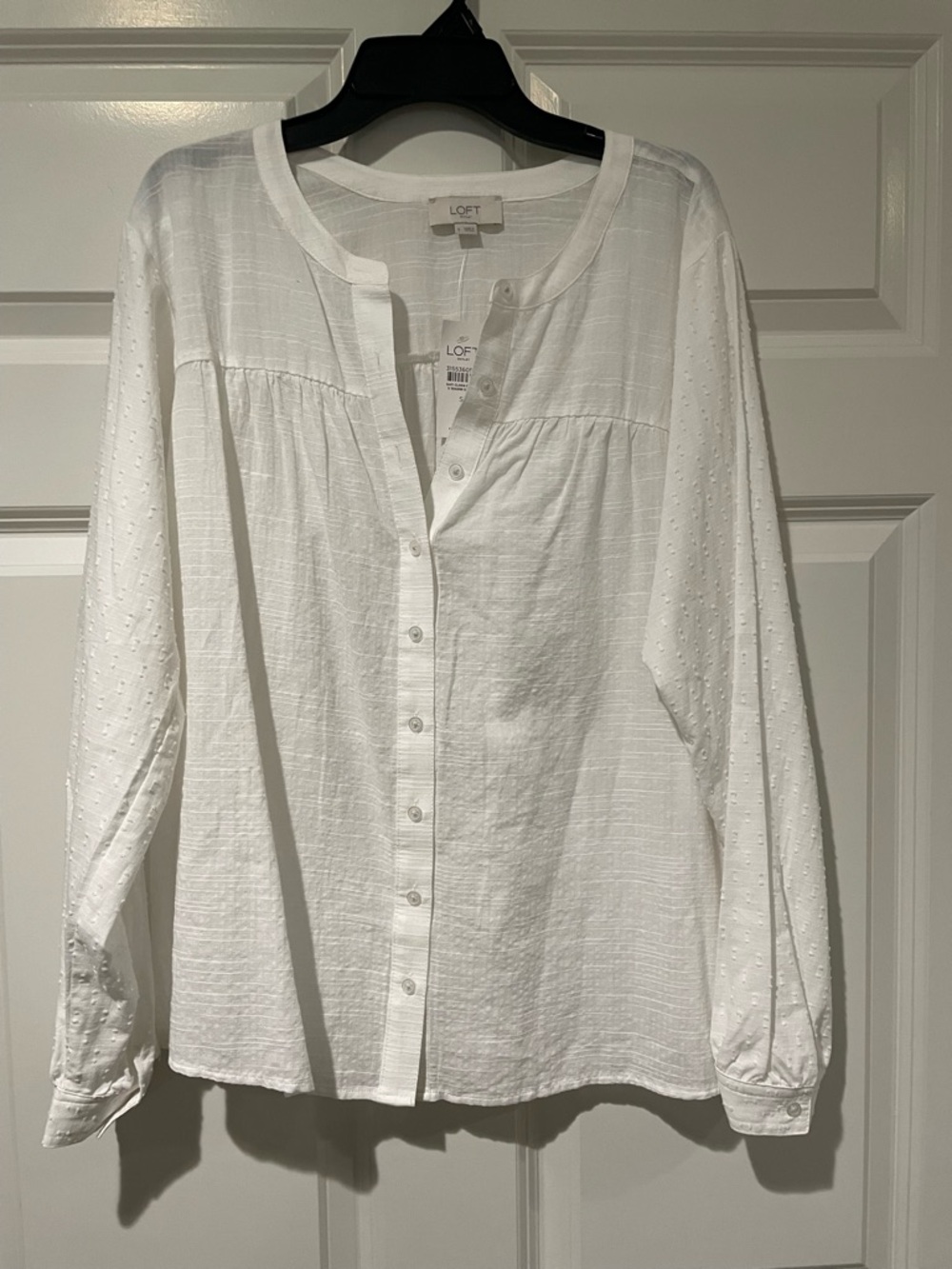 LOFT White Textured Button-Up Peasant Blouse
